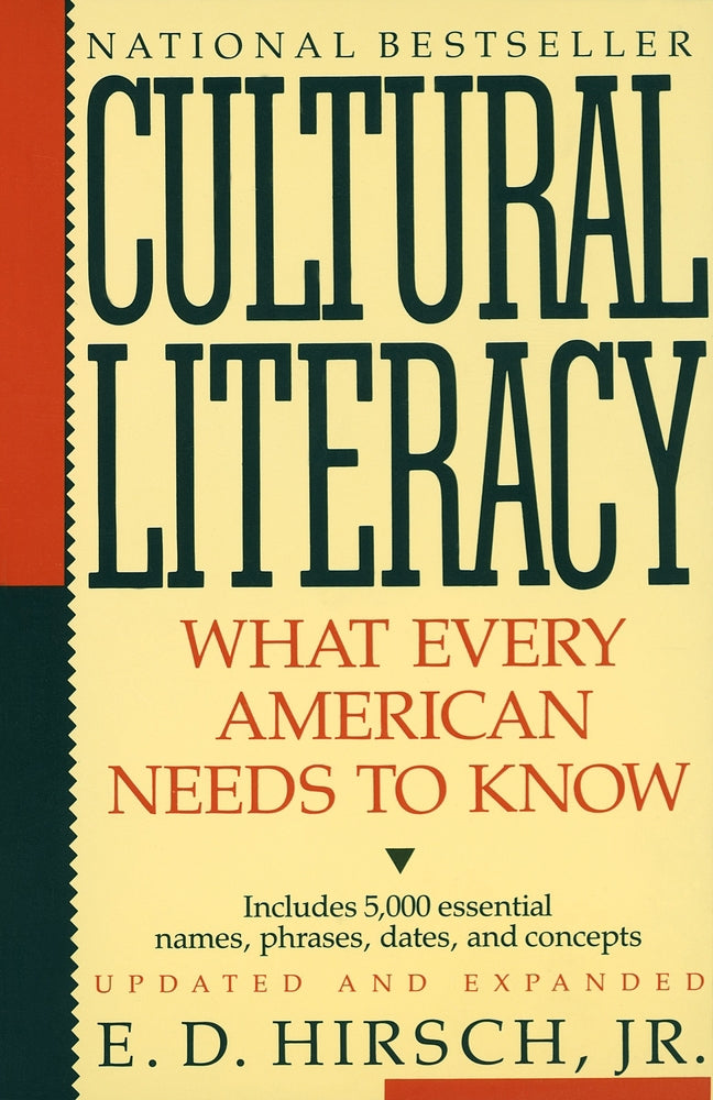 Book cover of 'Cultural Literacy' by E. D. Hirsch, Jr. with text and color design.