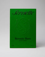 Green box of Serviette Byronic Hero perfume on a gray background